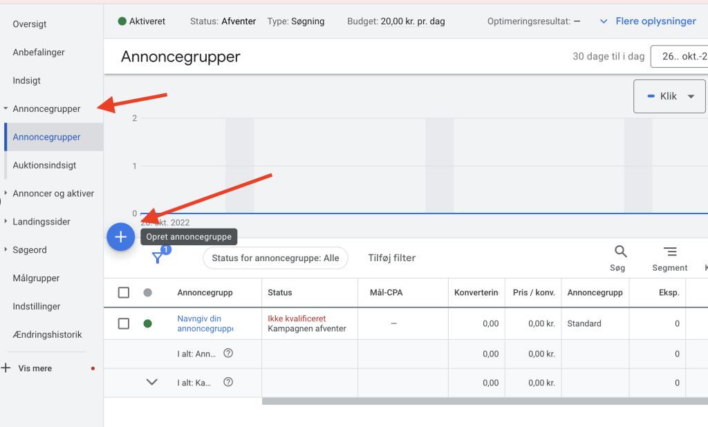 Opret ny annoncegruppe i Google Ads